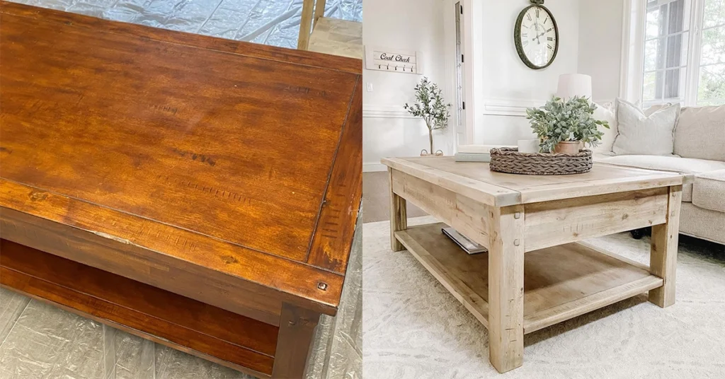 Sanding Coffee Table Before and After