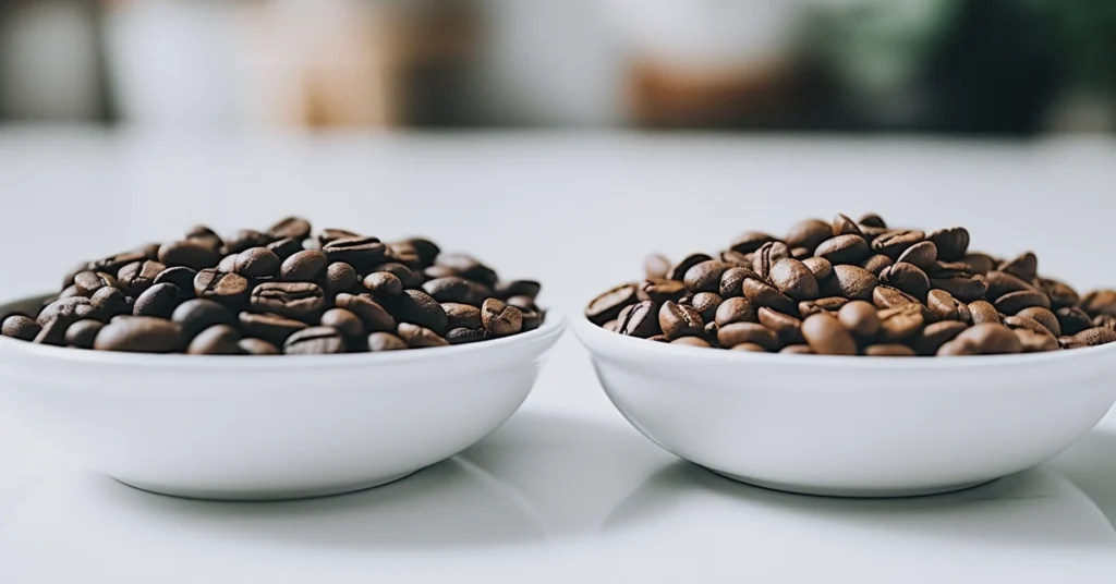 Coffee Beans Comparison in two white bowls