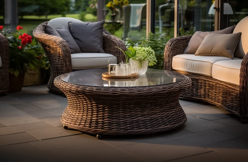 Round Outdoor Wicker Coffee Table