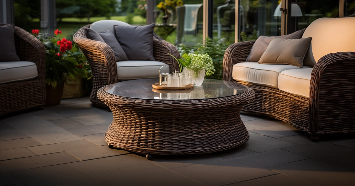 Round Outdoor Wicker Coffee Table