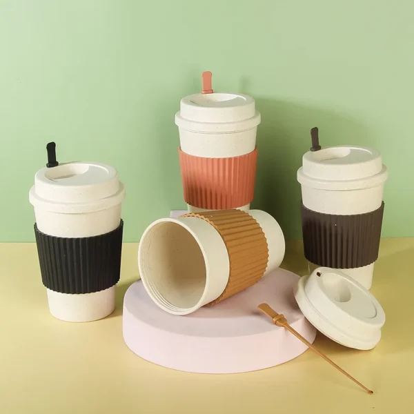 450ML Coffee Cups With Lids Wheat Straw Reusable Portable Coffee Cup Tea Cup Dishwasher Safe Coffee 3