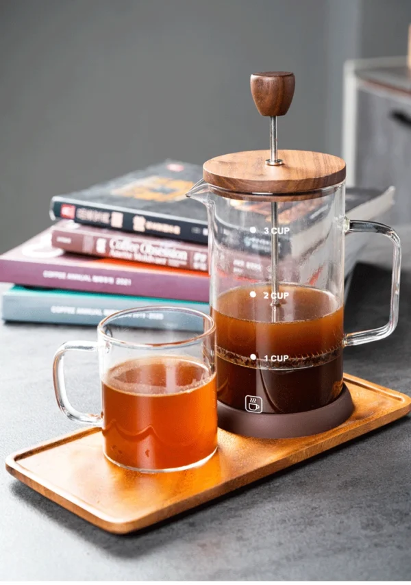 Coffee Pot French Presses Coffee Brewing Pot Tea Brewer High Borosilicate Glass Coffee Pot Walnut Lid 5