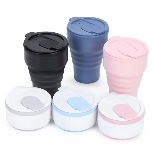 Reusable Silicone Collapsible Cups with Lid for Camping 375ml 16oz Portable Folding Coffee Cups for Travel 1