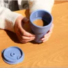 Reusable Silicone Collapsible Cups with Lid for Camping 375ml 16oz Portable Folding Coffee Cups for Travel 2