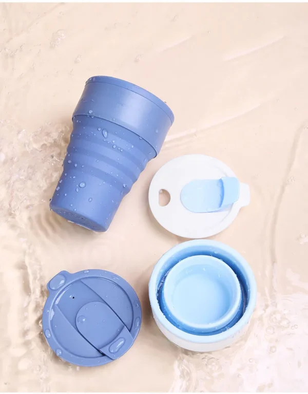 Reusable Silicone Collapsible Cups with Lid for Camping 375ml 16oz Portable Folding Coffee Cups for Travel